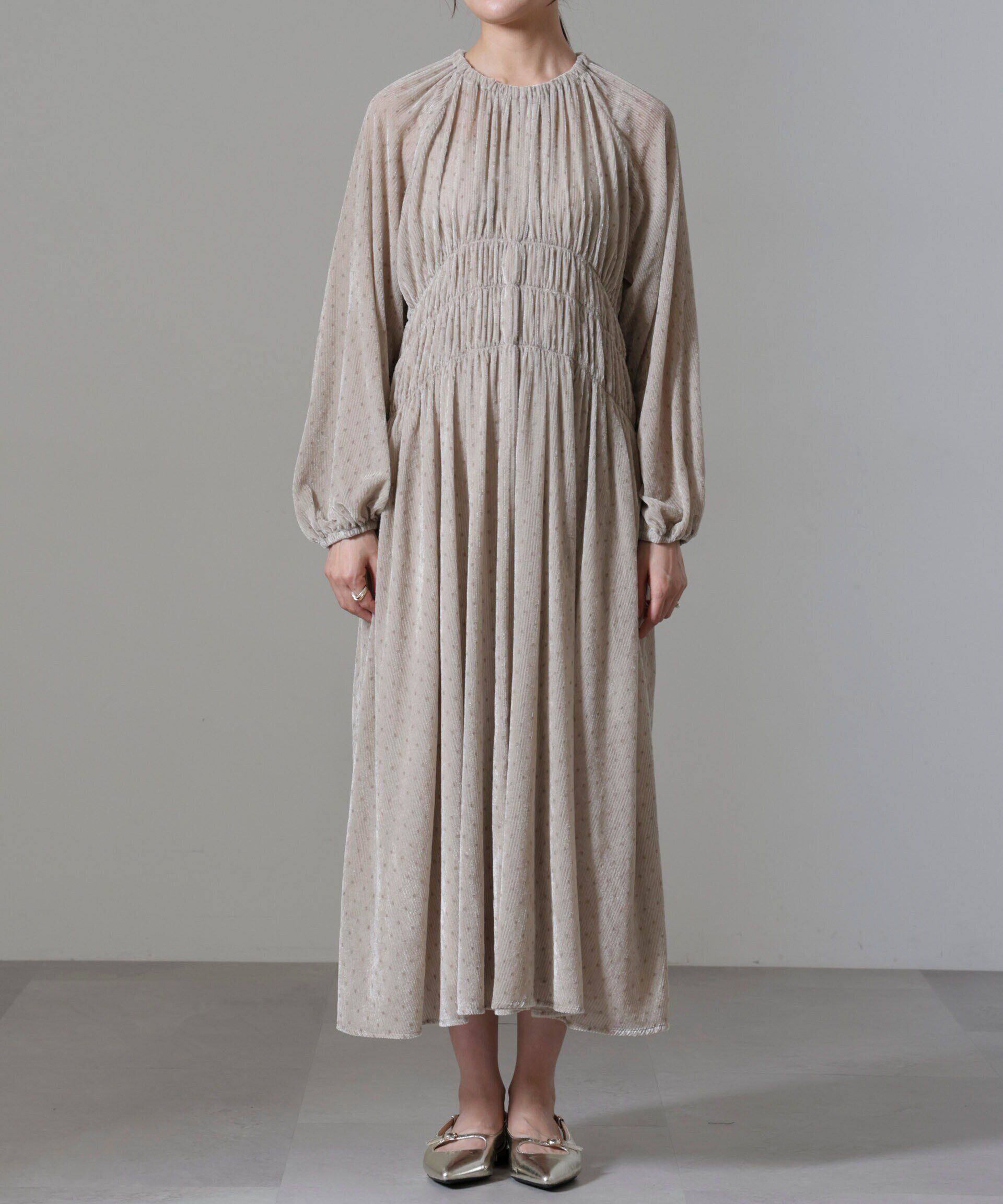 nano･universe「ストライプベロアギャザーワンピース」|ワンピース|