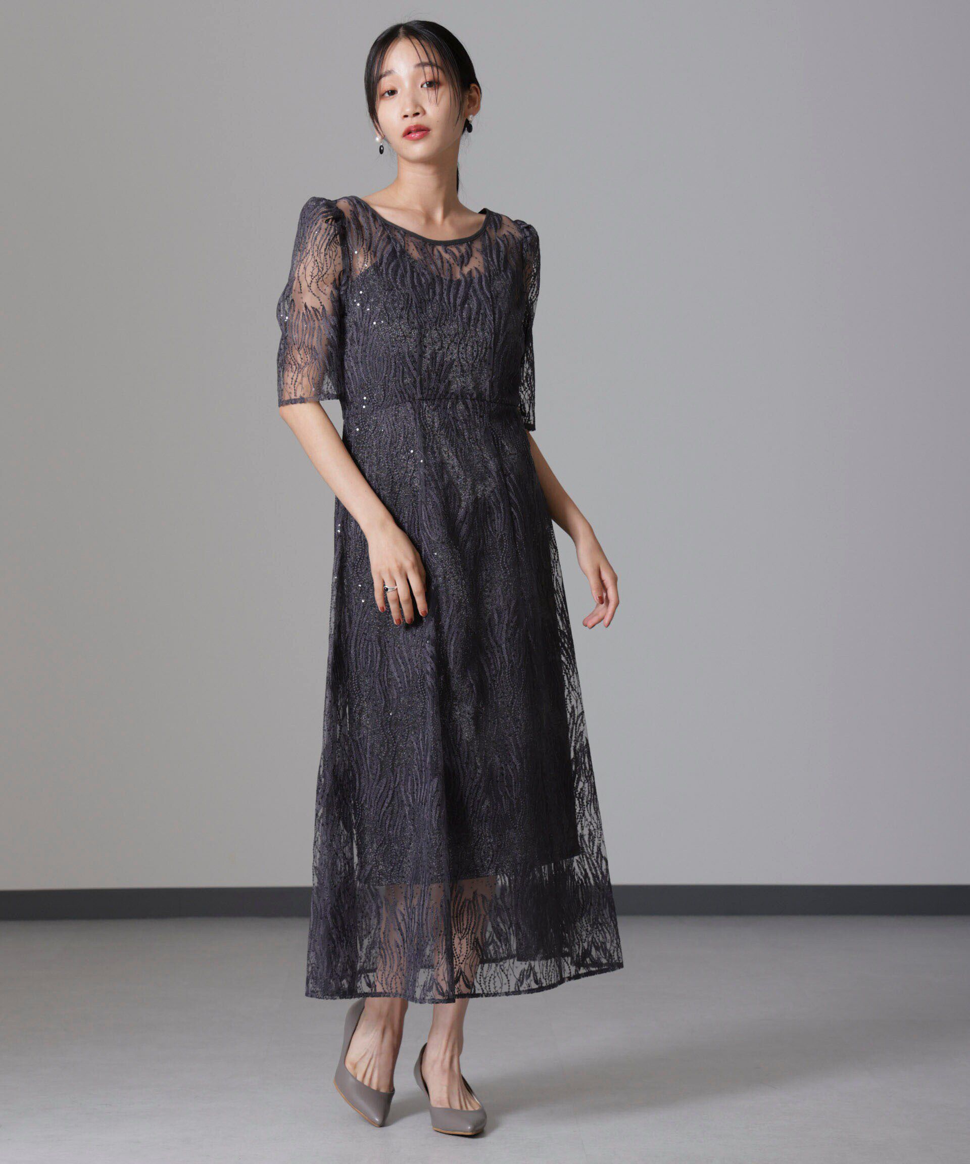 nano･universe「kaene/スパンコールアネモネドレス」|ワンピース|D.グレー2