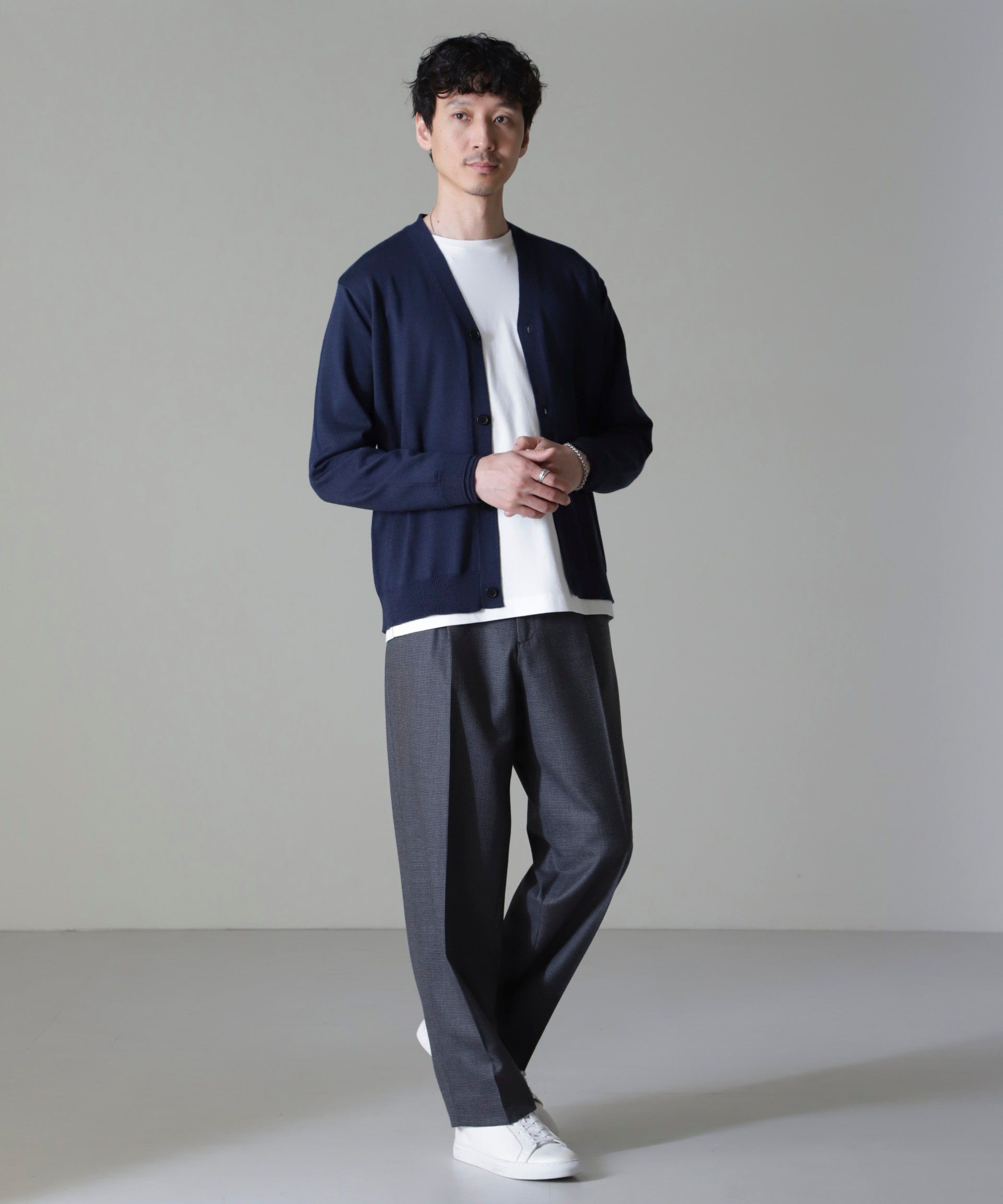 nano･universe「タスマニアミックスベーシックカーディガン」|ニット・セーター|ネイビー