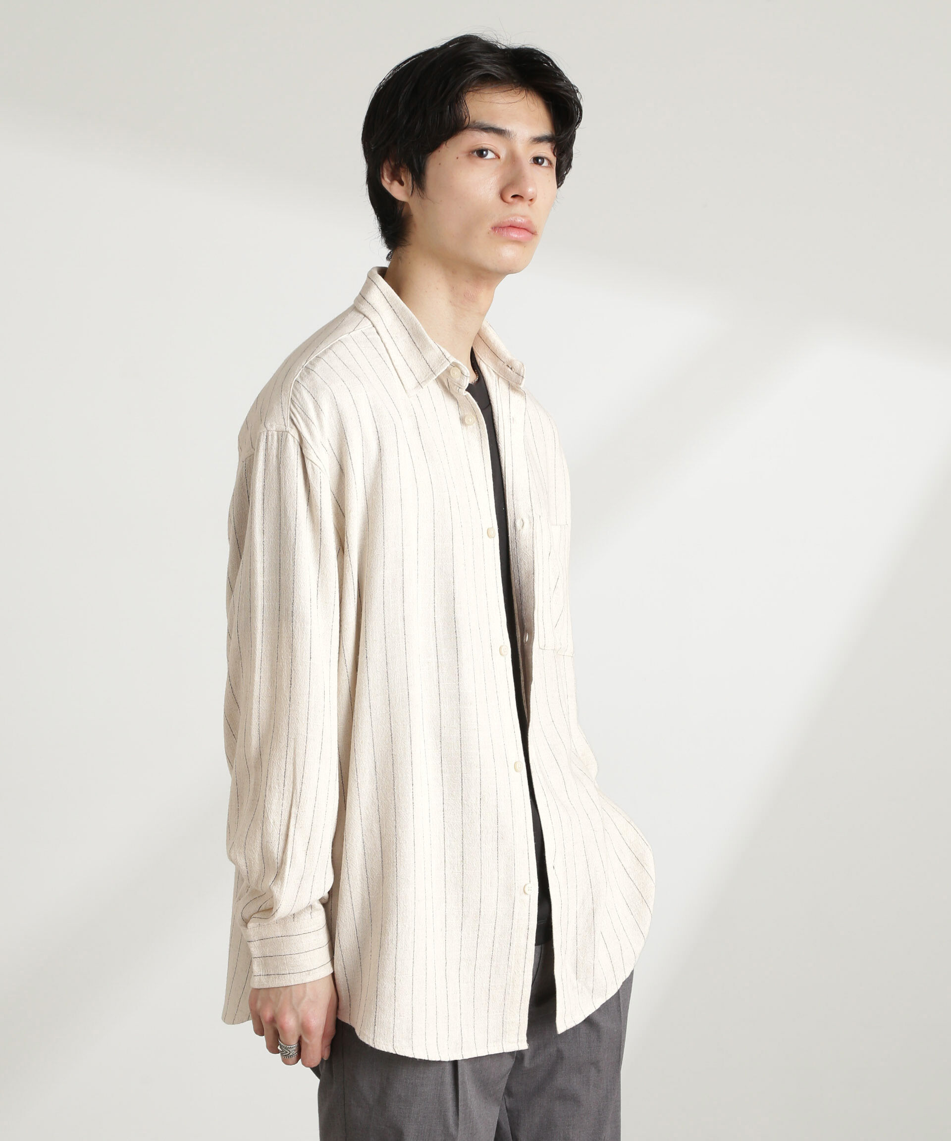 nano･universe「WEB限定/ピンストライプレギュラーカラーシャツ 長袖」|シャツ・ブラウス|ホワイト