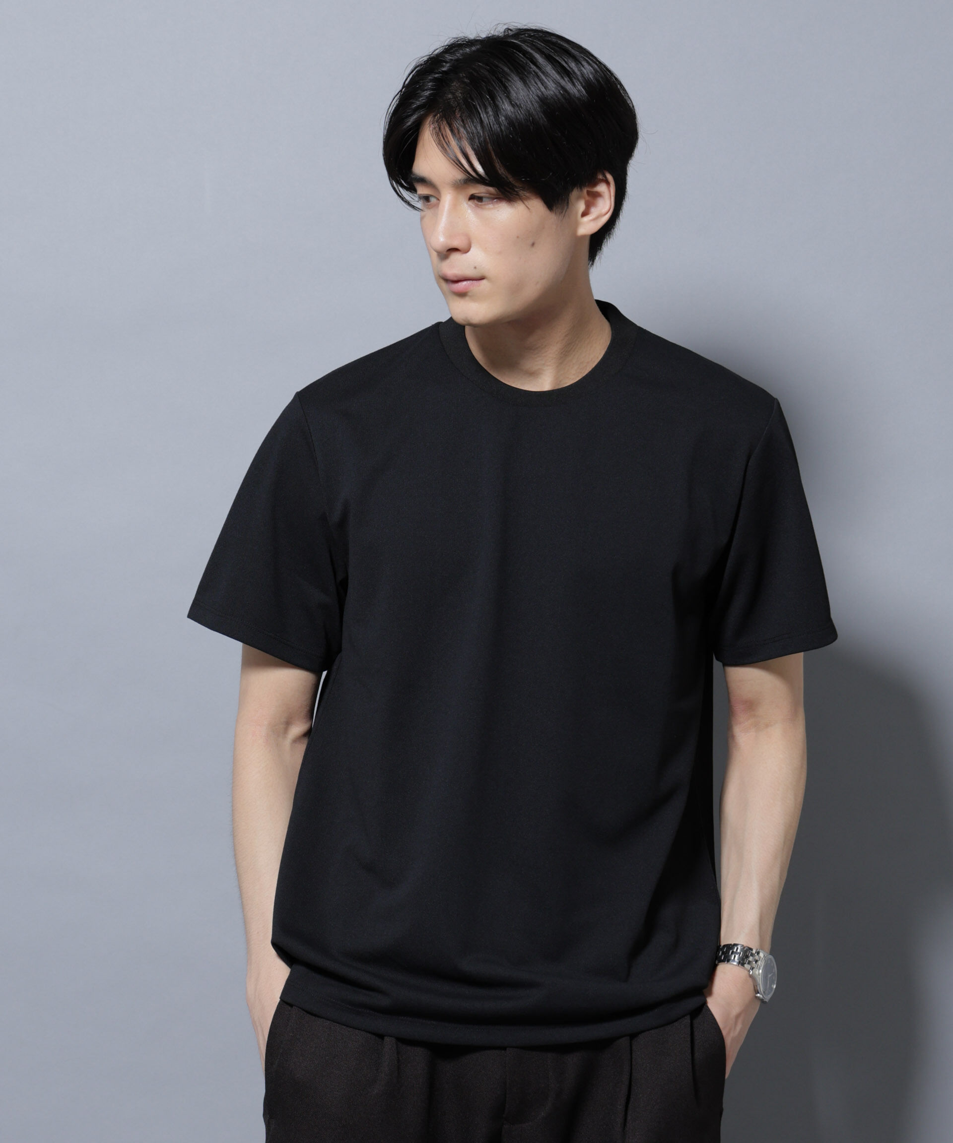 nano･universe「「N Tshirts」 AERO FREEZE 鹿の子ジャケT 半袖」|Tシャツ・カットソー|ブラック