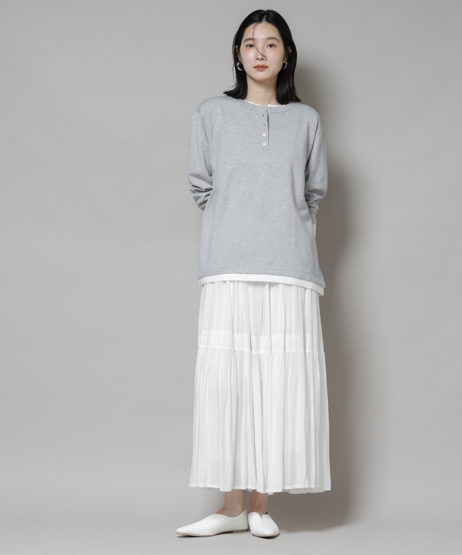 nano･universe「レイヤード風バイカラーヘンリーネックニット」|ニット・セーター|