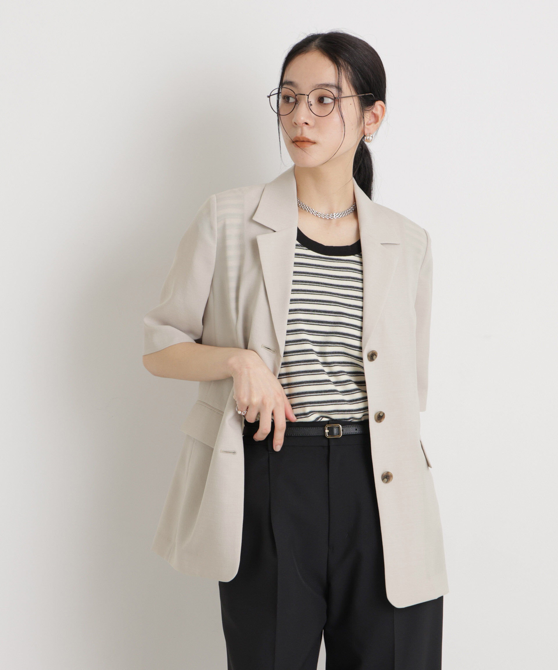 nano･universe「メランジドライ ハーフスリーブシングルジャケット(セットアップ可)」|テーラードジャケット|