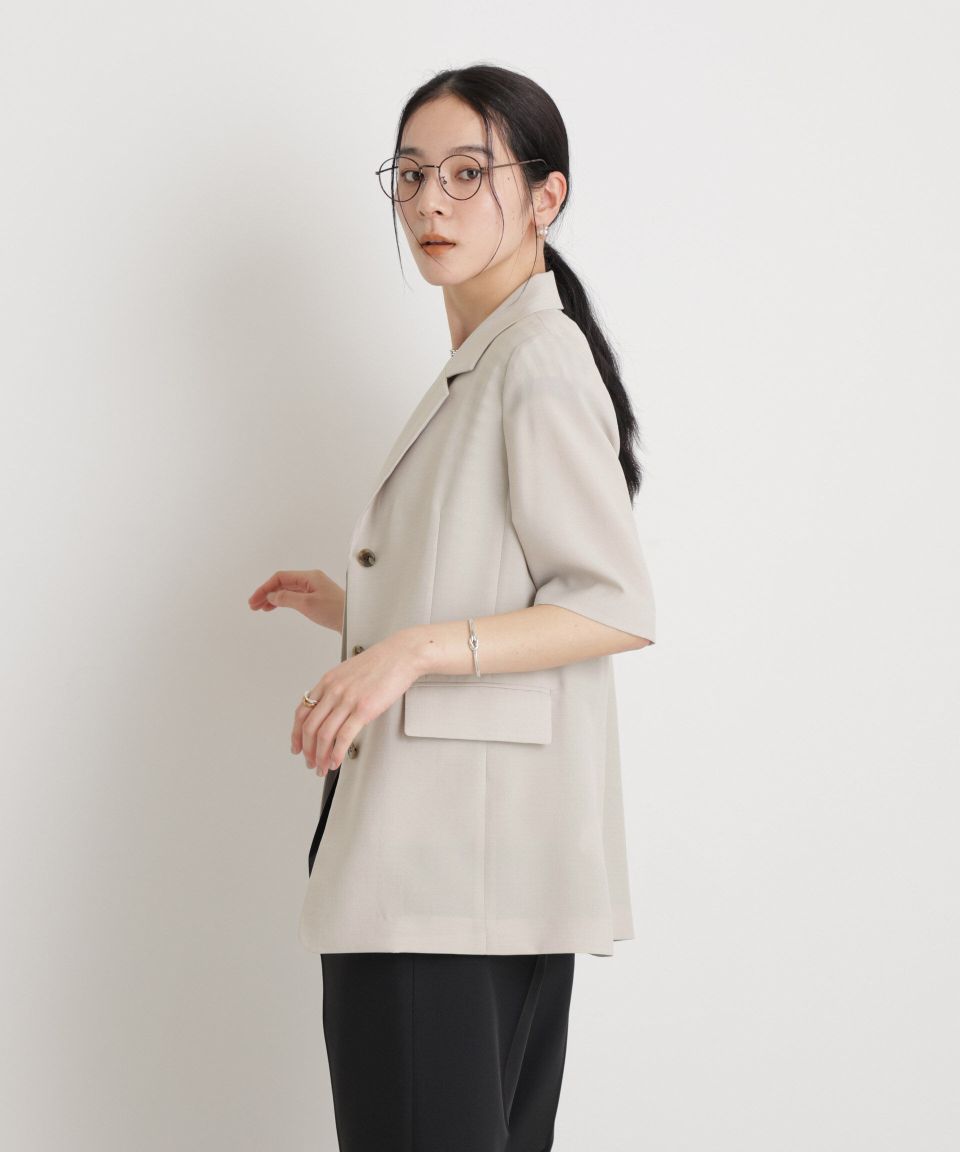 nano･universe「メランジドライ ハーフスリーブシングルジャケット(セットアップ可)」|テーラードジャケット|