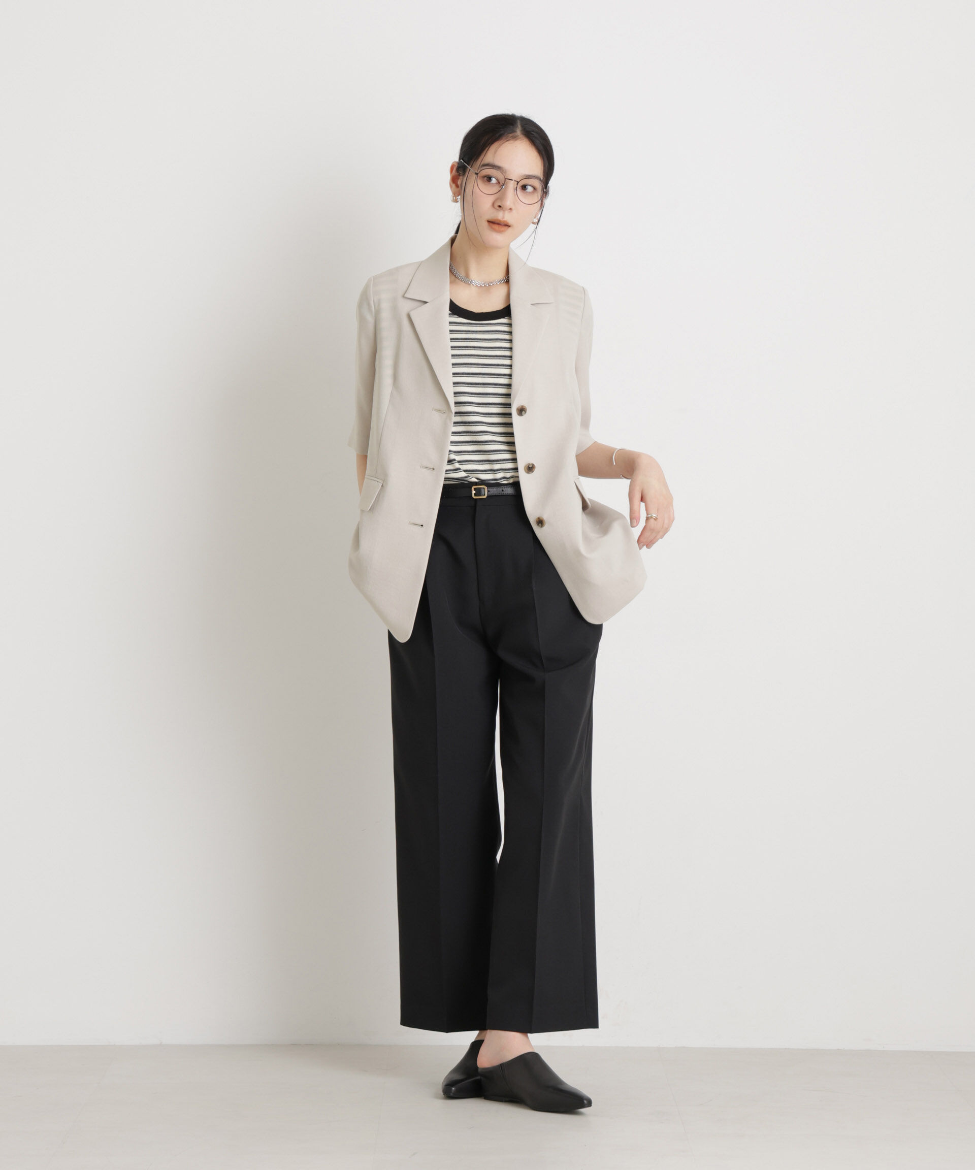 nano･universe「メランジドライ ハーフスリーブシングルジャケット(セットアップ可)」|テーラードジャケット|