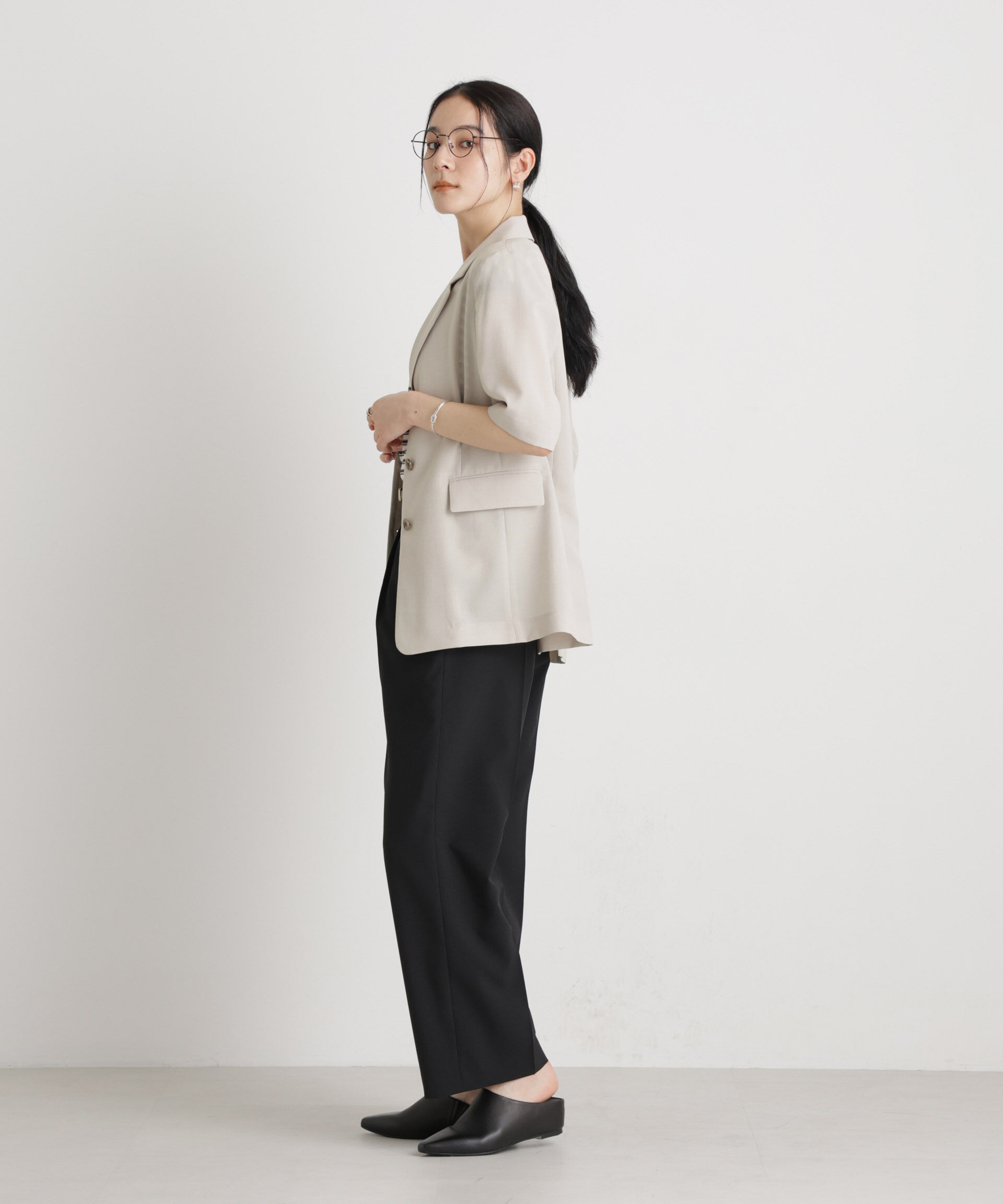 nano･universe「メランジドライ ハーフスリーブシングルジャケット(セットアップ可)」|テーラードジャケット|