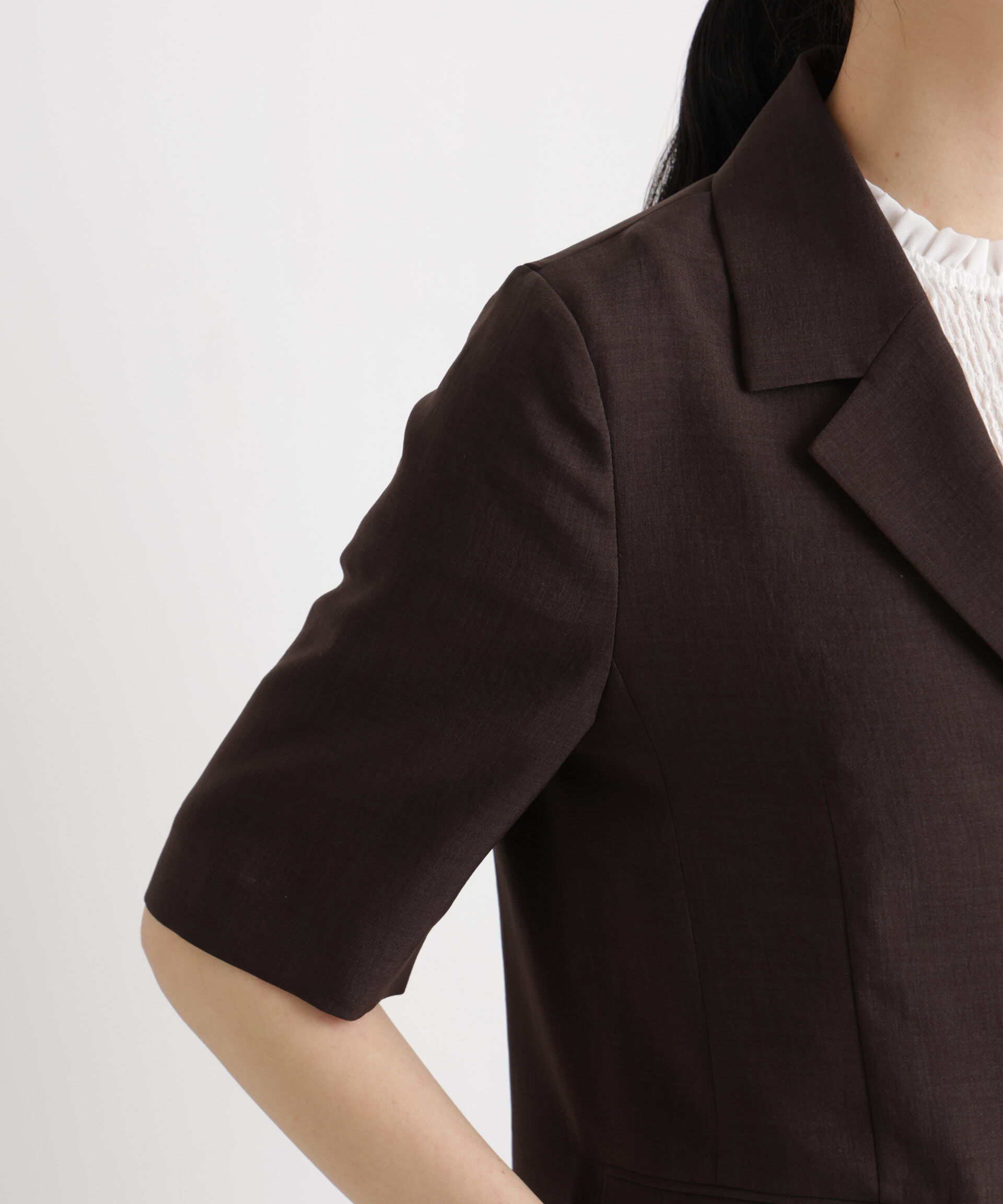 nano･universe「メランジドライ ハーフスリーブシングルジャケット(セットアップ可)」|テーラードジャケット|