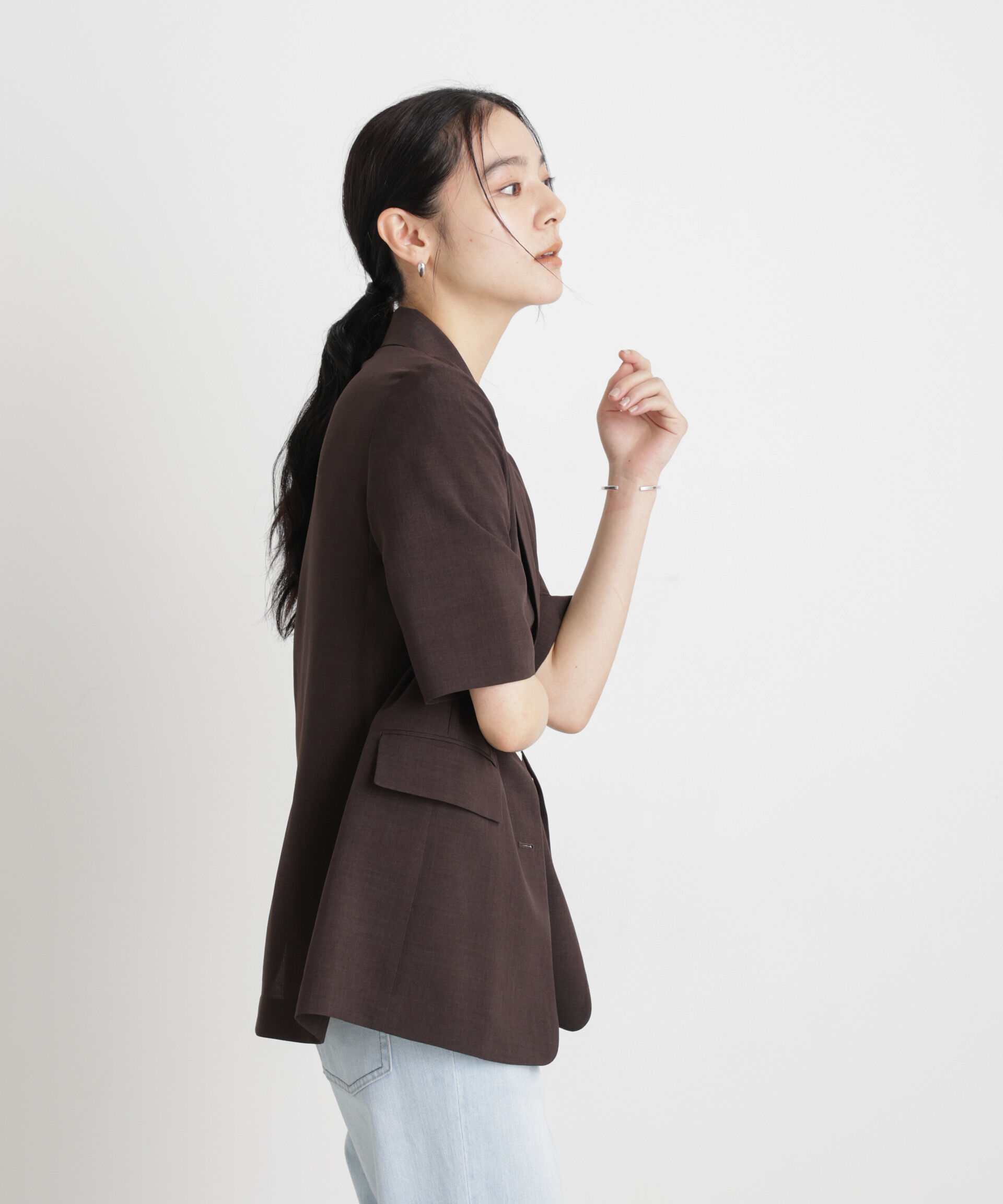 nano･universe「メランジドライ ハーフスリーブシングルジャケット(セットアップ可)」|テーラードジャケット|