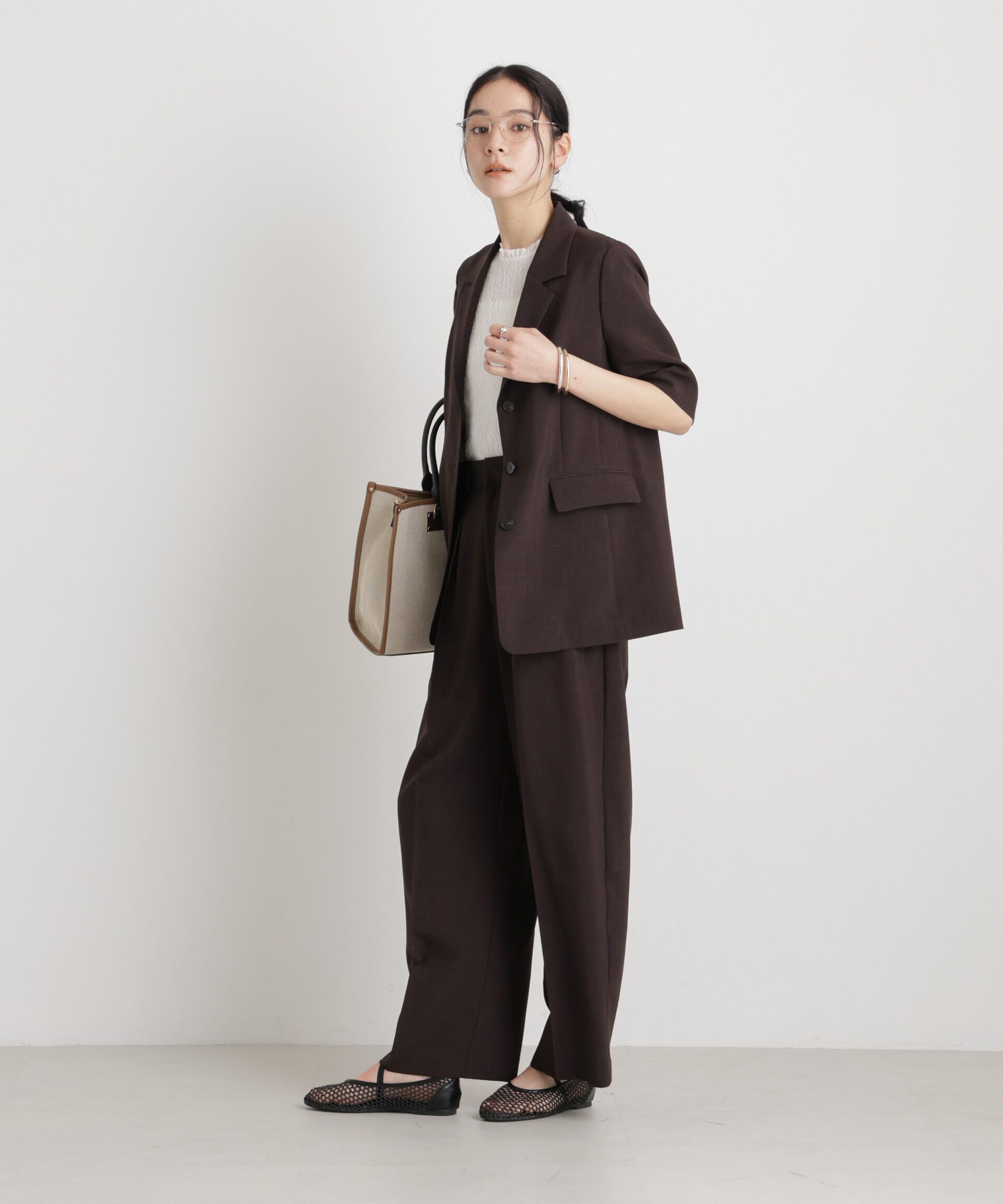 nano･universe「メランジドライ ハーフスリーブシングルジャケット(セットアップ可)」|テーラードジャケット|