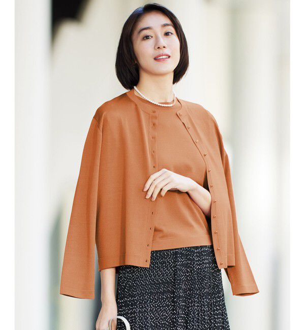 自由区「【アンサンブル対応・洗える】アセテートコットン カーディガン」|カーディガン|レッド