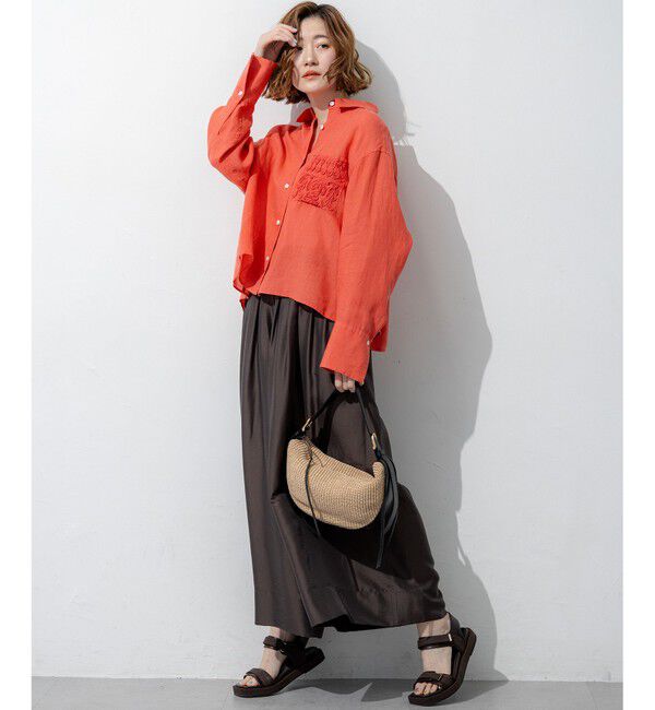 23区「LIBECOリネン ポケット刺繍 クロップドシャツ」|シャツ・ブラウス|