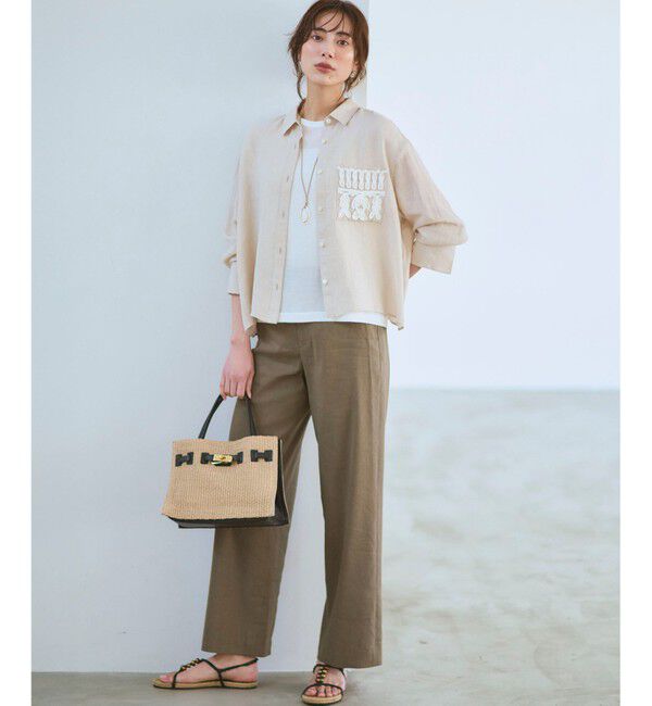 23区「LIBECOリネン ポケット刺繍 クロップドシャツ」|シャツ・ブラウス|