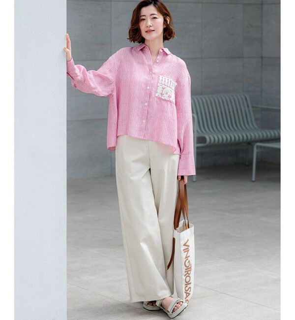 23区「LIBECOリネン ポケット刺繍 クロップドシャツ」|シャツ・ブラウス|