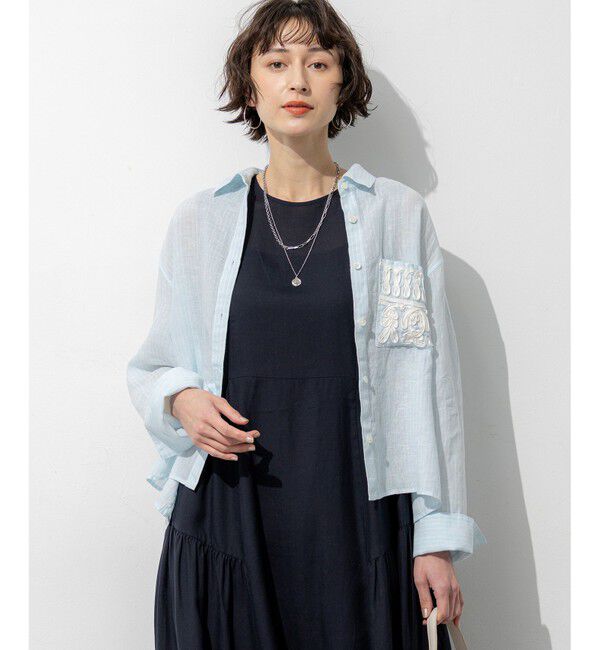 23区「LIBECOリネン ポケット刺繍 クロップドシャツ」|シャツ・ブラウス|ｽｶｲﾌﾞﾙ