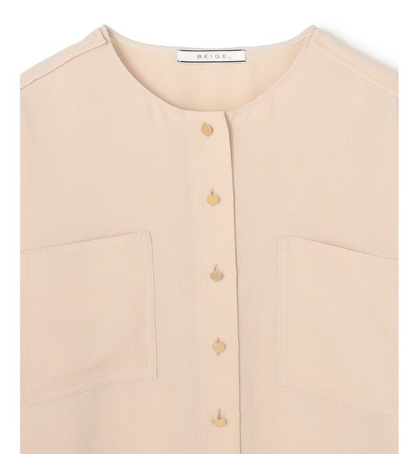 BEIGE,「【WEB限定・洗える】CLARION / ゴールド釦クルーネックブラウス」|シャツ・ブラウス|