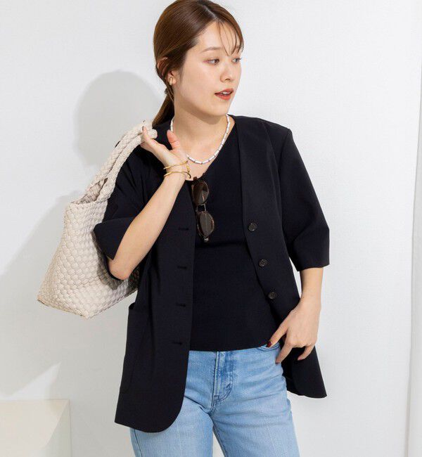 NOLLEY'S「ウォッシャブル高機能半袖ジャケット」|ノーカラージャケット|