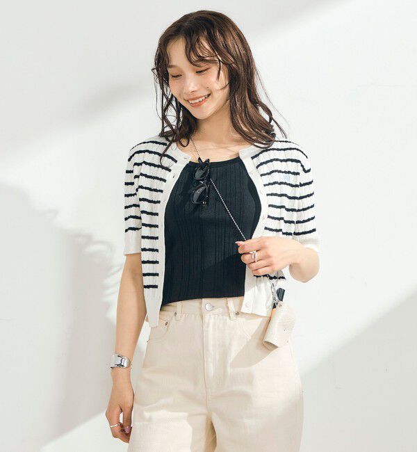 fredy emue「【毎年大人気！/完売必須】FR刺しゅうケーブル柄半袖カーディガン」|カーディガン|