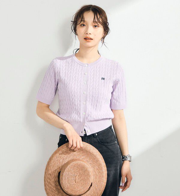 fredy emue「【毎年大人気！/完売必須】FR刺しゅうケーブル柄半袖カーディガン」|カーディガン|ラベンダー