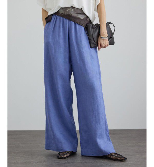 SALON adam et rope'「【WEB限定】ヨーロピアンリネンリラクシーワイドパンツ」|チノ|ブルー系(45)