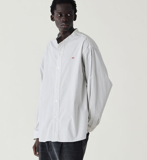 DANTON「DANTON | コットンポプリン 長袖バンドカラーシャツ STRIPE MEN」|シャツ・ブラウス|