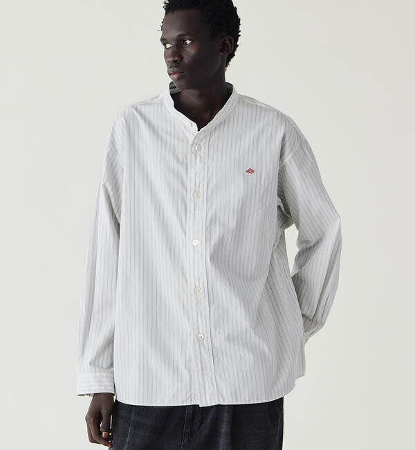 DANTON「DANTON | コットンポプリン 長袖バンドカラーシャツ STRIPE MEN」|シャツ・ブラウス|
