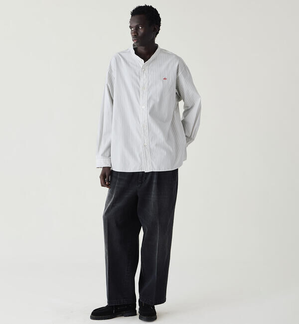 DANTON「DANTON | コットンポプリン 長袖バンドカラーシャツ STRIPE MEN」|シャツ・ブラウス|