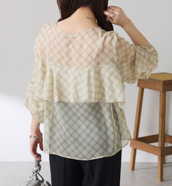  「チェックシフォンラッフルブラウス」|シャツ・ブラウス|