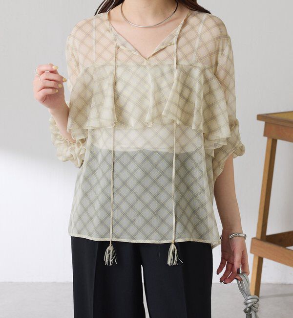  「チェックシフォンラッフルブラウス」|シャツ・ブラウス|