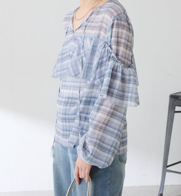  「チェックシフォンラッフルブラウス」|シャツ・ブラウス|