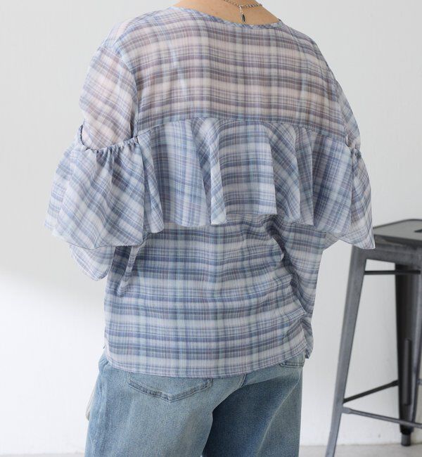  「チェックシフォンラッフルブラウス」|シャツ・ブラウス|