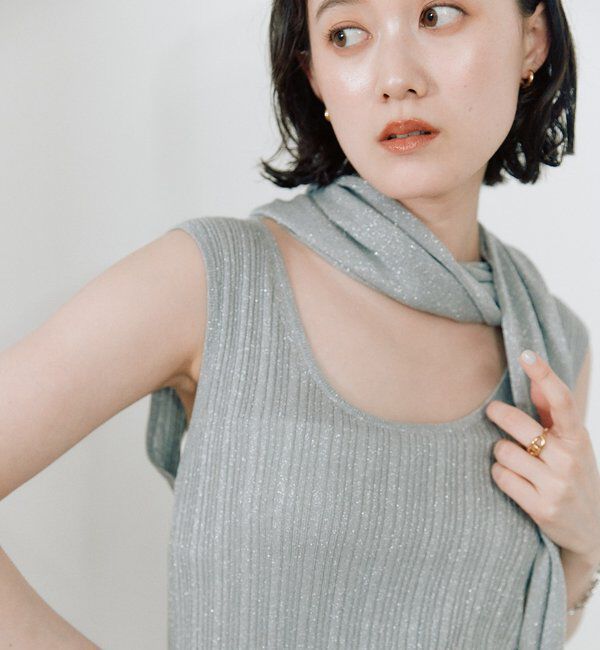  「予約【アレンジ自在】ストール付ラメリブタンクトップ」|ニット・セーター|