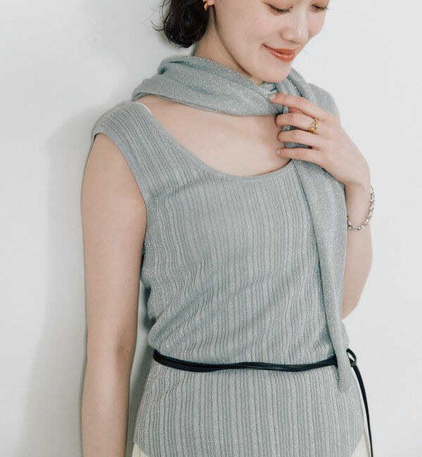  「予約【アレンジ自在】ストール付ラメリブタンクトップ」|ニット・セーター|