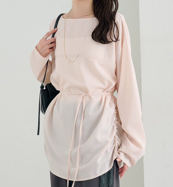  「サイドギャザーＴブラウス」|シャツ・ブラウス|ベージュ