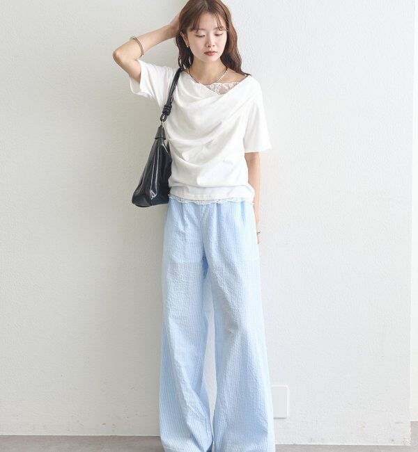  「レースドッキングオフショル半袖Tシャツ」|Tシャツ・カットソー|