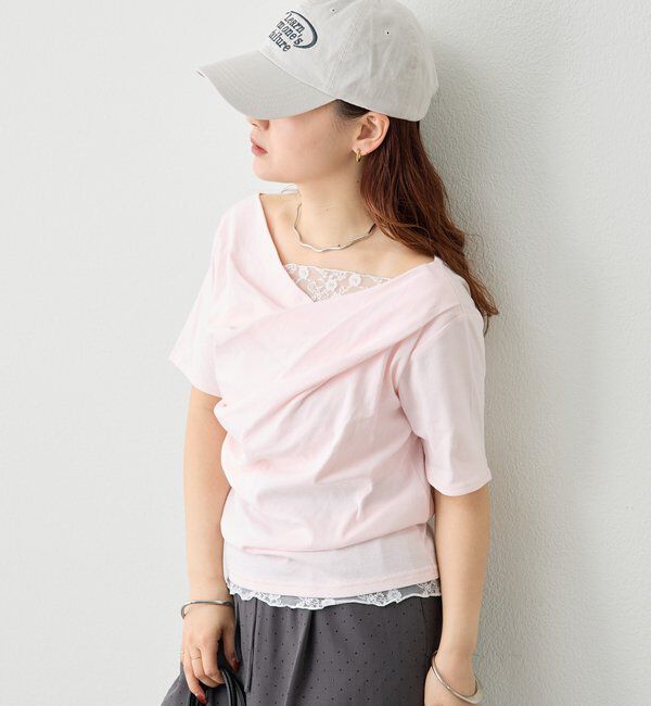  「レースドッキングオフショル半袖Tシャツ」|Tシャツ・カットソー|