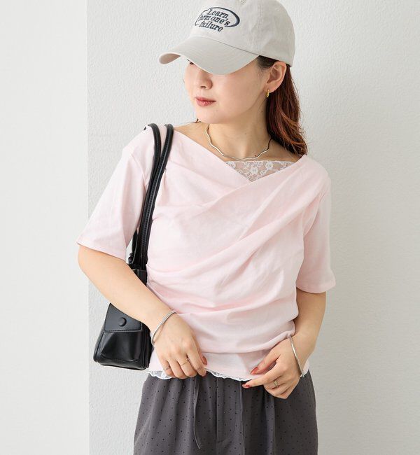  「レースドッキングオフショル半袖Tシャツ」|Tシャツ・カットソー|