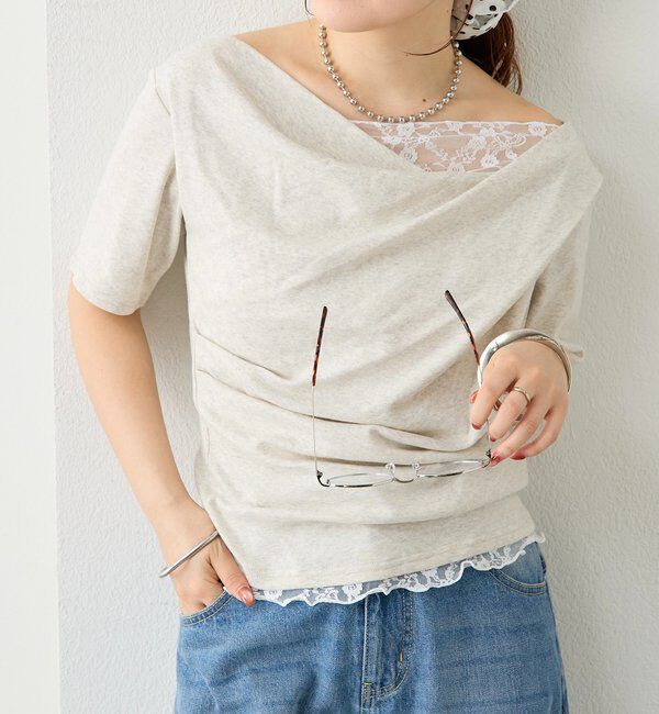  「レースドッキングオフショル半袖Tシャツ」|Tシャツ・カットソー|