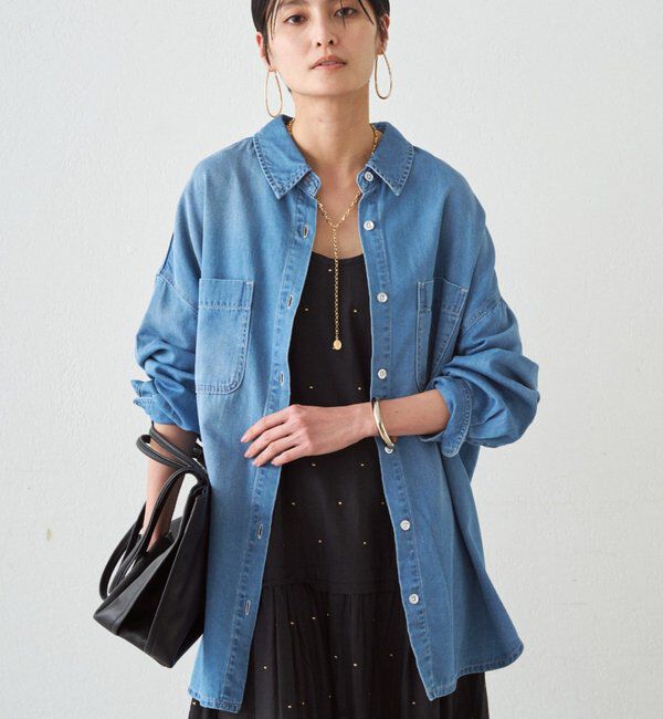  「【サイズ展開あり/初夏まで着られる】フルイドデニムシャツ」|シャツ・ブラウス|ブルー