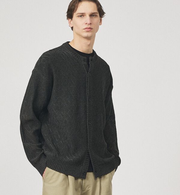 ABAHOUSE「ドライタッチ ペーパーライク クルーネックカーディガン」|カーディガン|