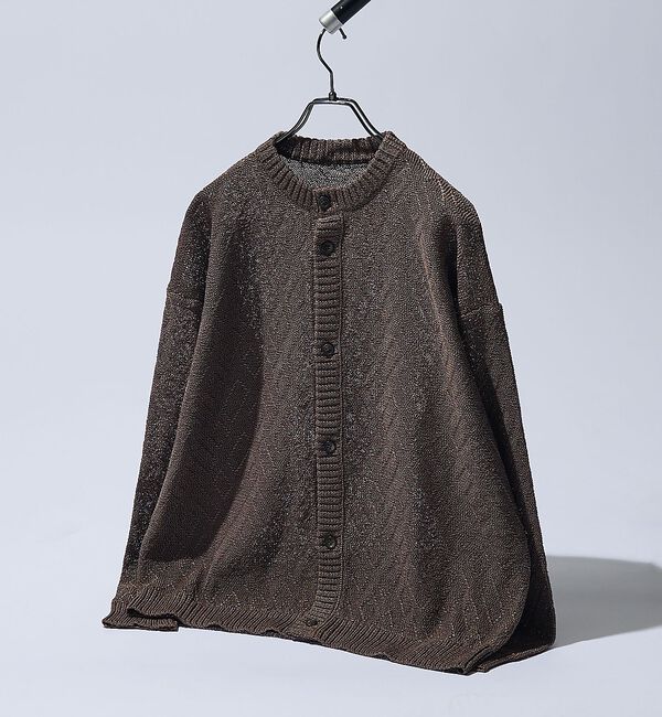 ABAHOUSE「ドライタッチ ペーパーライク クルーネックカーディガン」|カーディガン|ピンクベージュ