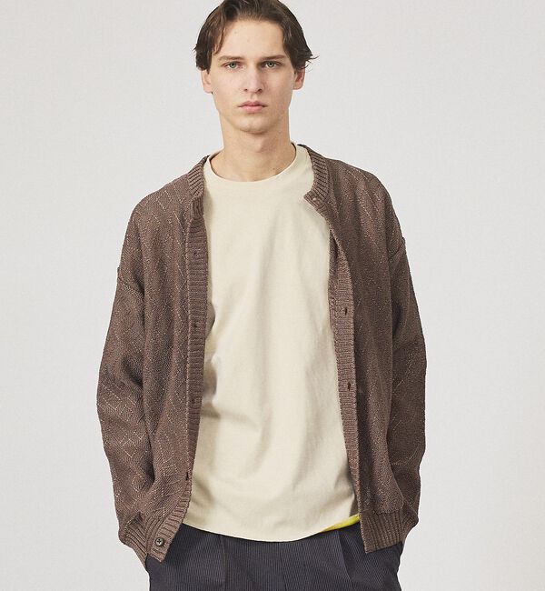 ABAHOUSE「ドライタッチ ペーパーライク クルーネックカーディガン」|カーディガン|