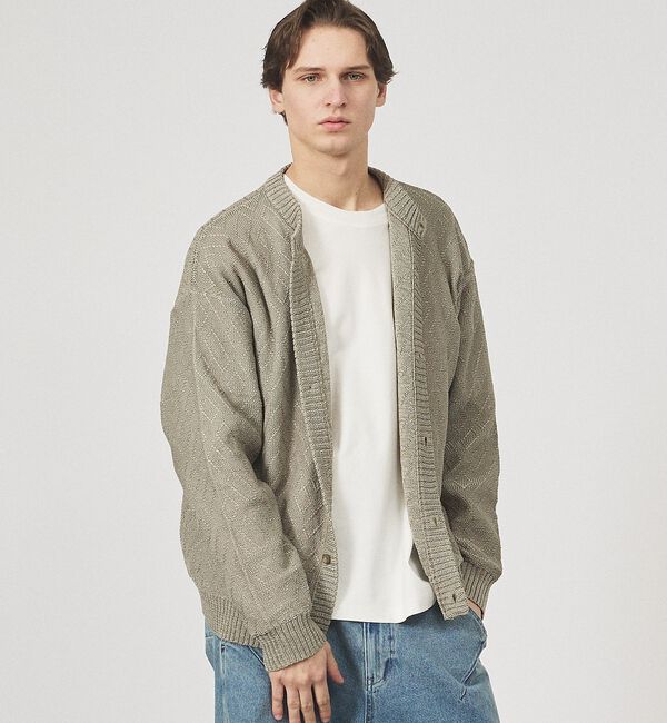 ABAHOUSE「ドライタッチ ペーパーライク クルーネックカーディガン」|カーディガン|