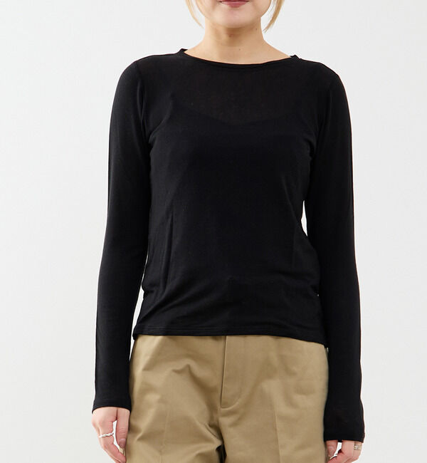SOFFITTO「カシミヤシルク混ボートネックシアープルオーバー」|Tシャツ・カットソー|ブラック