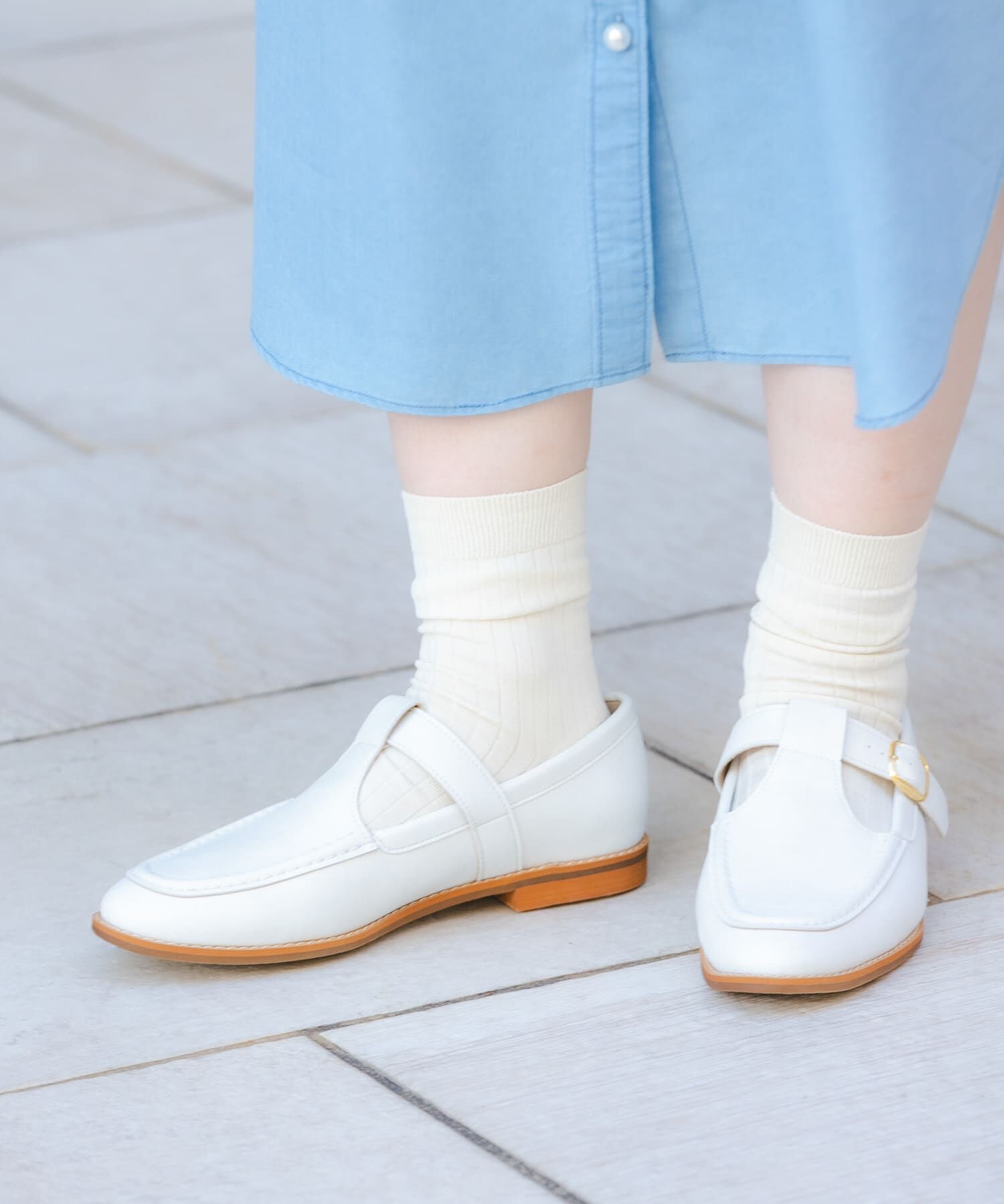 RODE SKO「『MADE IN JAPAN』Tストラッププレーンシューズ」|ローファー|ホワイト