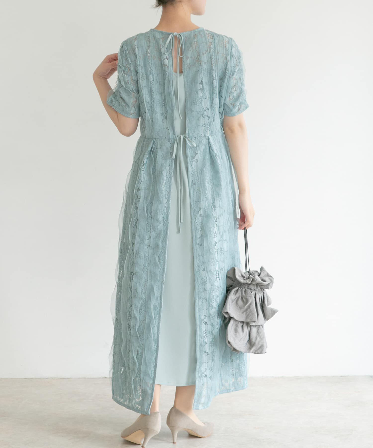 URBAN RESEARCH ROSSO「kaene　リボンチュールエプロンドレス」|ワンピース|