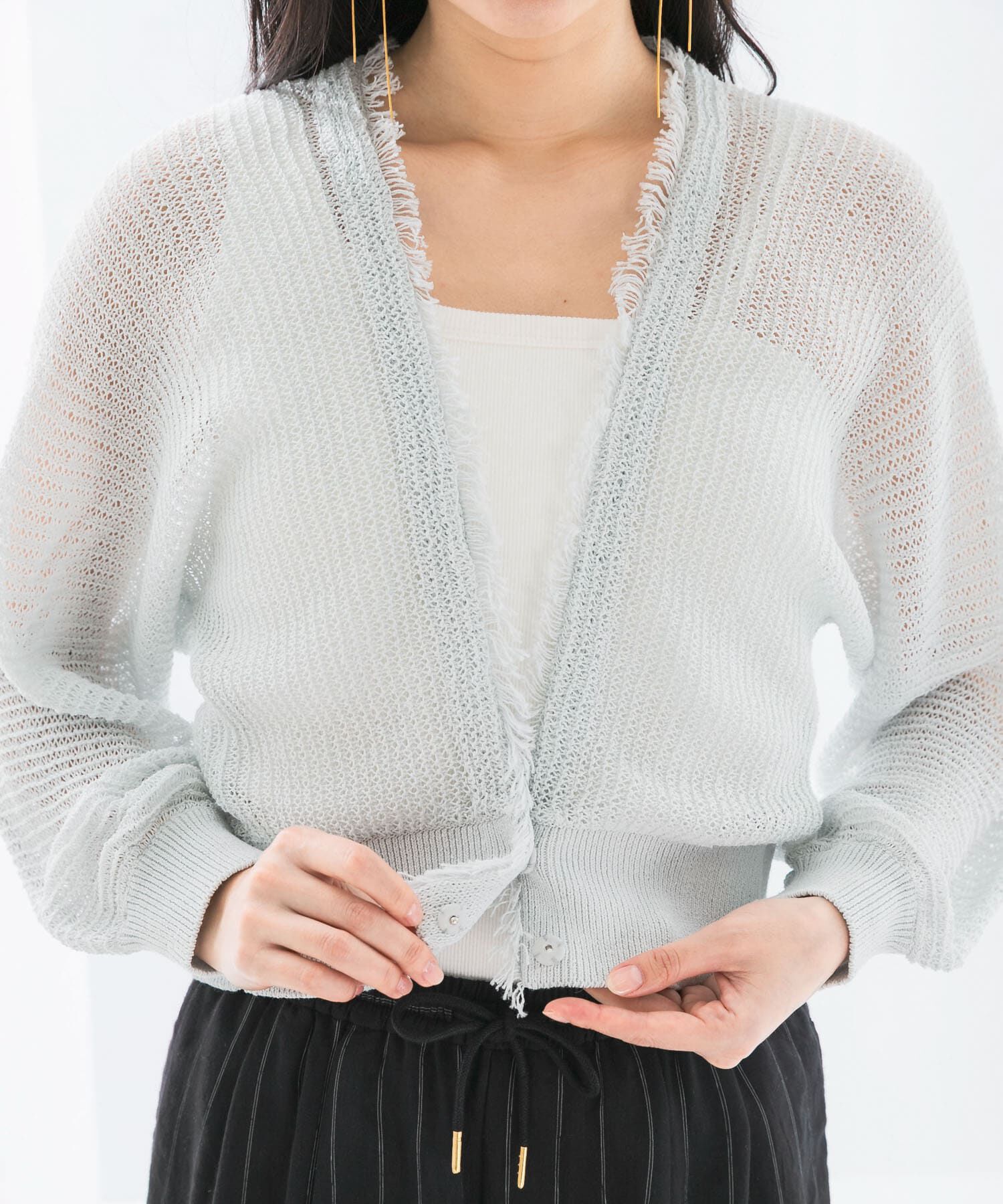 URBAN RESEARCH ROSSO「柄編みフリンジカーディガン」|カーディガン|