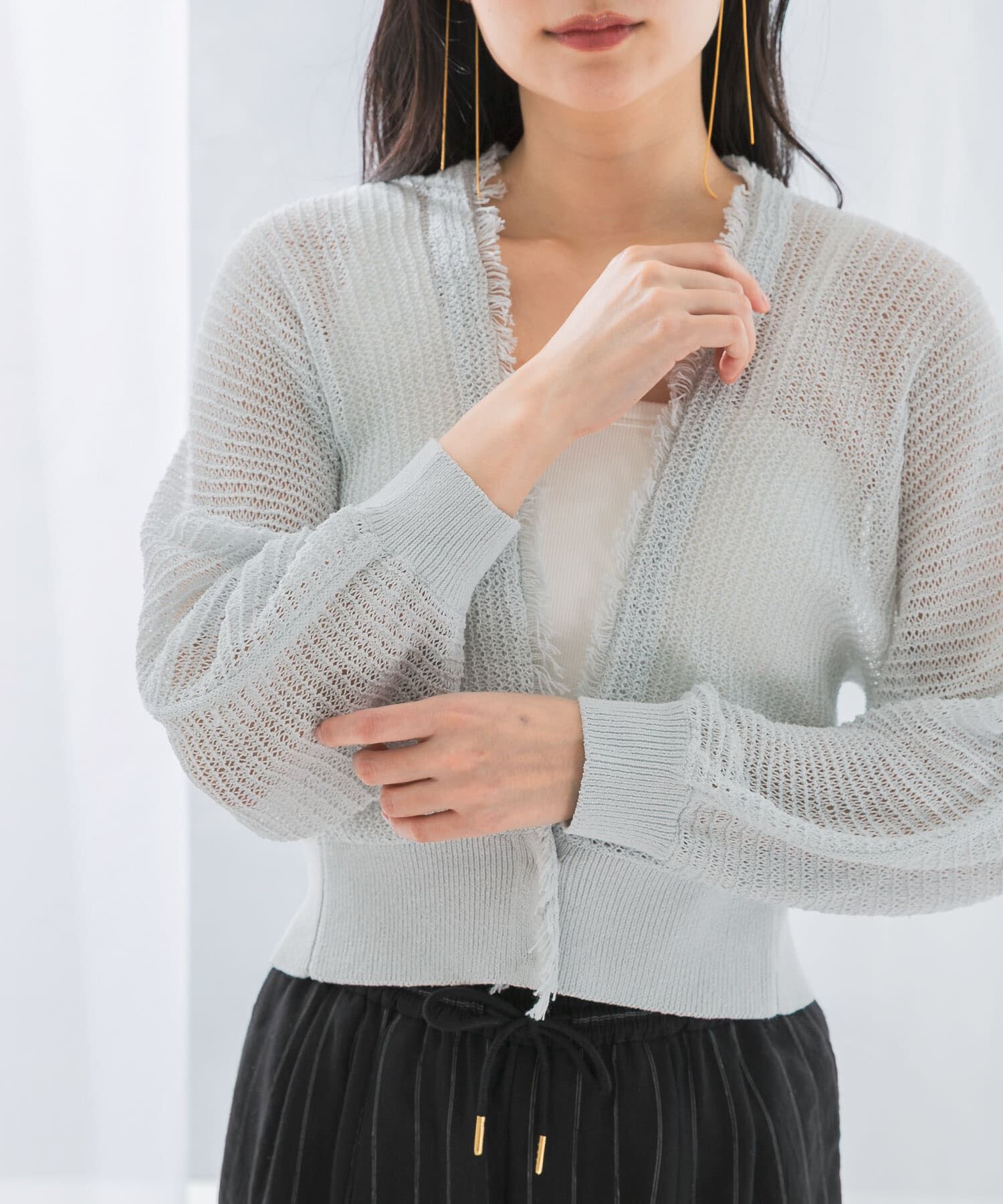 URBAN RESEARCH ROSSO「柄編みフリンジカーディガン」|カーディガン|