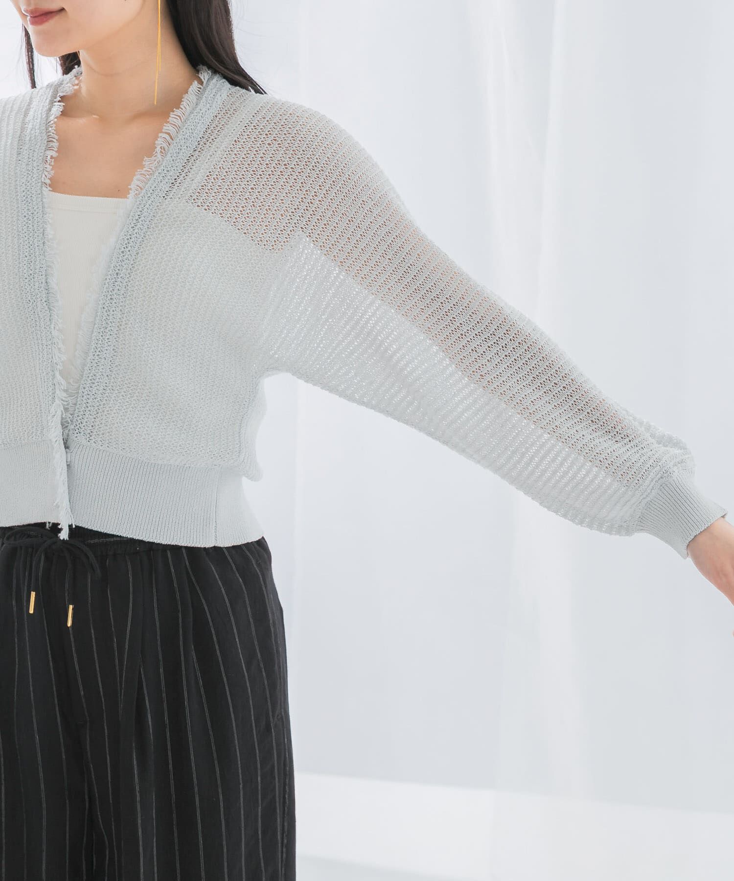 URBAN RESEARCH ROSSO「柄編みフリンジカーディガン」|カーディガン|