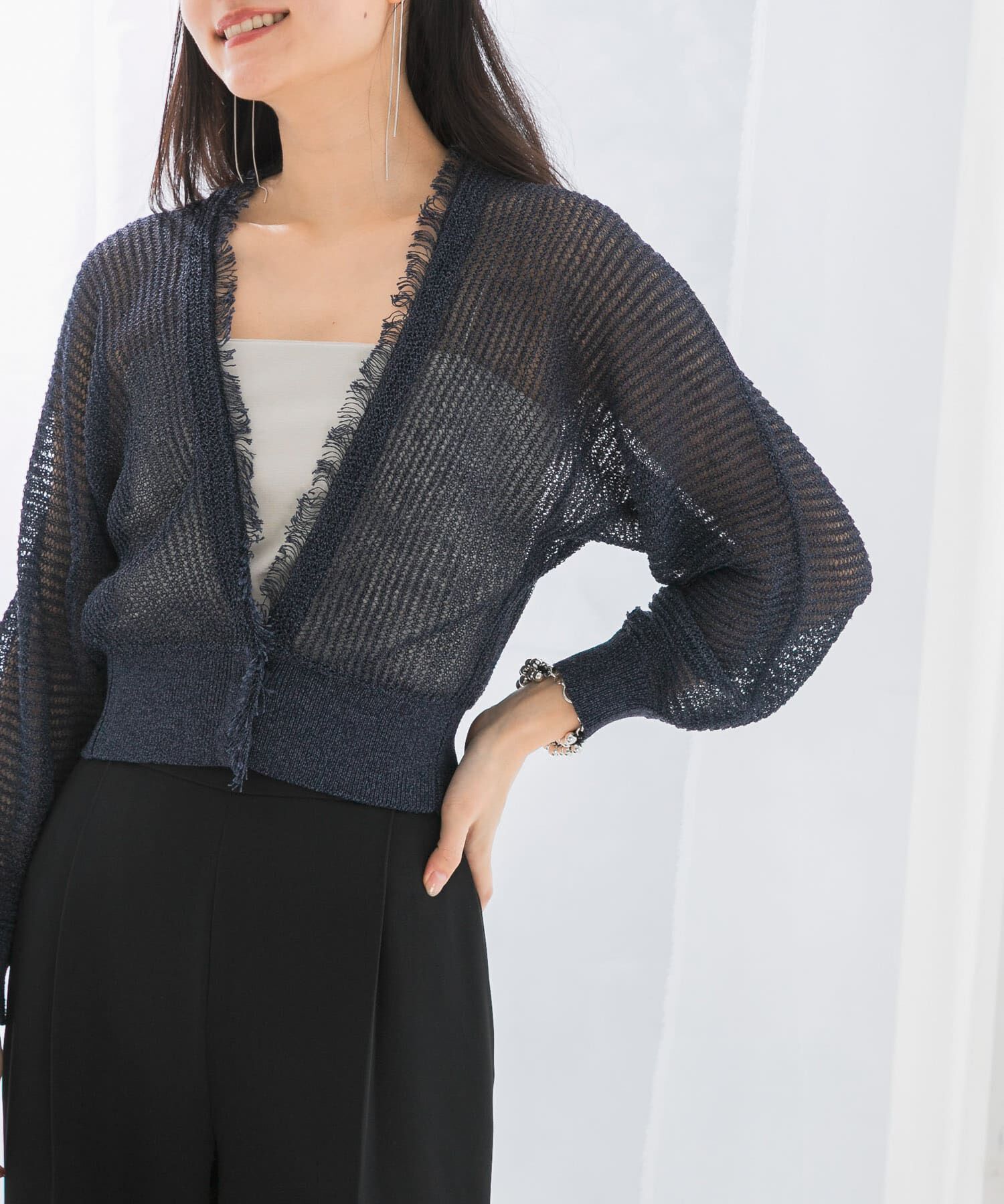 URBAN RESEARCH ROSSO「柄編みフリンジカーディガン」|カーディガン|