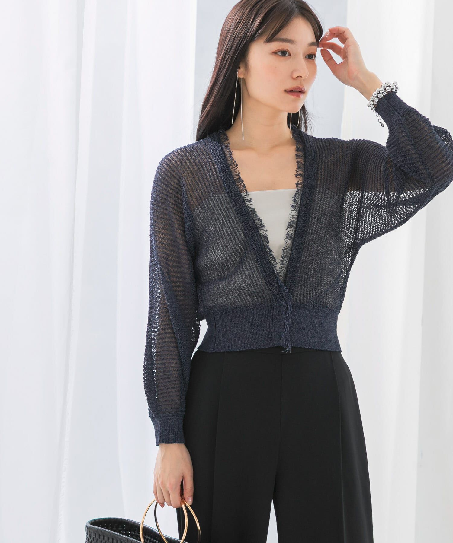 URBAN RESEARCH ROSSO「柄編みフリンジカーディガン」|カーディガン|